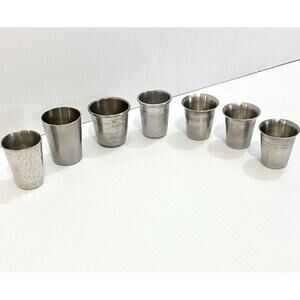 Vintage Pewter Silver Metal Shot Glass Set Of 7 Rein Zinn Steiff William Adams